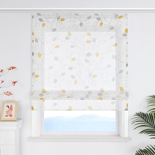 ESLIR Raffrollo mit Klettband Landhaus Gardinen Küche Transparent Raffgardinen Wohnzimmer Bändchenrollo für Fenster mit Klettschiene Gelb BxH 120x140cm 1 Stück ESLIR Raffrollo mit Klettband Landhaus Gardinen Küche Transparent Raffgardinen Wohnzimmer Bändchenrollo für Fenster mit Klettschiene Gelb BxH 120x140cm 1 Stück von ESLIR