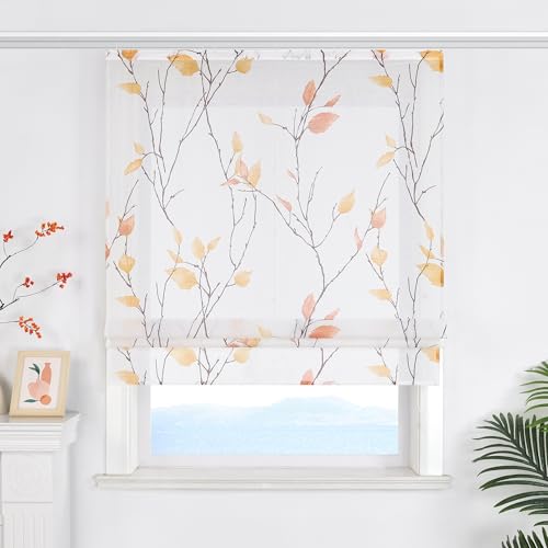 ESLIR Raffrollo mit Klettband Landhaus Gardinen Küche Transparent Raffgardinen mit Klettschienen Weiß Wohnzimmer Bändchenrollo mit Blattdesign Orange BxH 120x140 cm 1 Stück ESLIR Raffrollo mit Klettband Landhaus Gardinen Küche Transparent Raffgardinen mit Klettschienen Weiß Wohnzimmer Bändchenrollo mit Blattdesign Orange BxH 120x140 cm 1 Stück von ESLIR