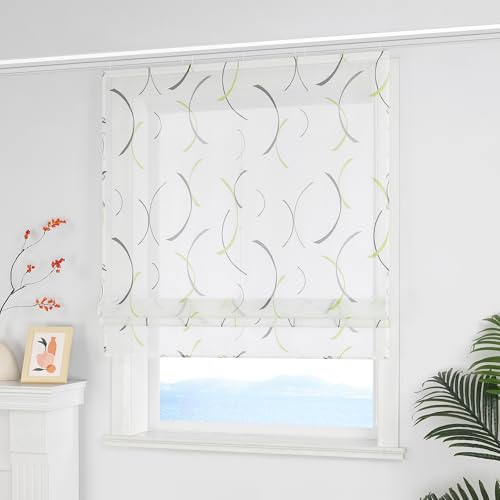 ESLIR Raffrollo mit Klettband Landhaus mit buntes Linienmuster Raffgardinen Transparent Bändchenrollo für Fenster mit Klettschiene Wohnzimmer Grün BxH 140x140 cm 1 Stück von ESLIR