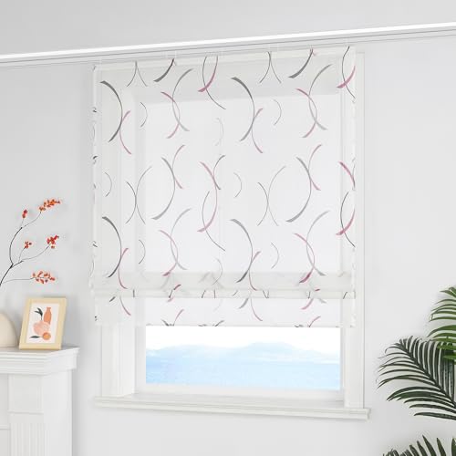 ESLIR Raffrollo mit Klettband Landhaus mit buntes Linienmuster Raffgardinen Transparent Bändchenrollo für Fenster mit Klettschiene Wohnzimmer Violett BxH 140x140 cm 1 Stück ESLIR Raffrollo mit Klettband Landhaus mit buntes Linienmuster Raffgardinen Transparent Bändchenrollo für Fenster mit Klettschiene Wohnzimmer Violett BxH 140x140 cm 1 Stück von ESLIR