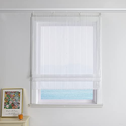 ESLIR Raffrollo mit Klettband Wohnzimmer Raffgardine Voile Küche Gardinen Landhaus Bändchenrollo Weiß Vorhänge Transparent Raffstore mit Vertikale Streifen BxH 60x140cm 1 Stück ESLIR Raffrollo mit Klettband Wohnzimmer Raffgardine Voile Küche Gardinen Landhaus Bändchenrollo Weiß Vorhänge Transparent Raffstore mit Vertikale Streifen BxH 60x140cm 1 Stück von ESLIR