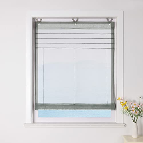ESLIR Raffrollo mit Ösen Voile Raffgardine ohne Bohren Transparent Ösenrollo Modern Gardinen mit Haken Vorhänge Grau BxH 45x140cm 1 Stück von ESLIR