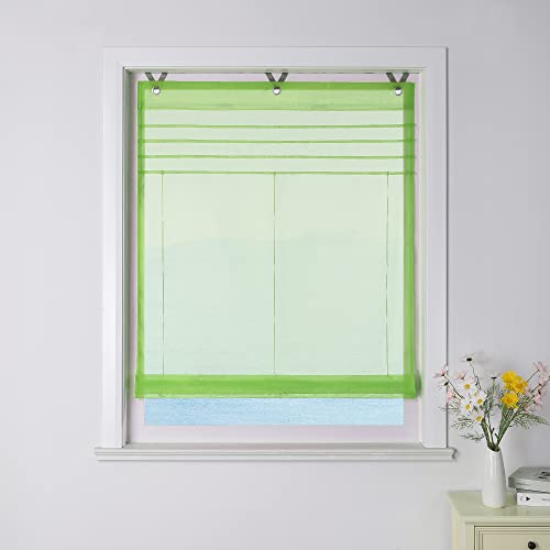 ESLIR Raffrollo mit Ösen Voile Raffgardine ohne Bohren Transparent Ösenrollo Modern Gardinen mit Haken Vorhänge Grün BxH 45x140cm 1 Stück von ESLIR