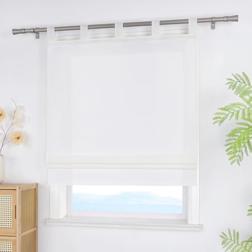 ESLIR Raffrollo mit Schlaufen Blickdicht Raffgardinen Uni Gardinen Küche Wohnzimmer Schlaufenrollo Bändchenrollo für Fenster ohne Bohren Weiß BxH 80x140 cm 1 Stück von ESLIR