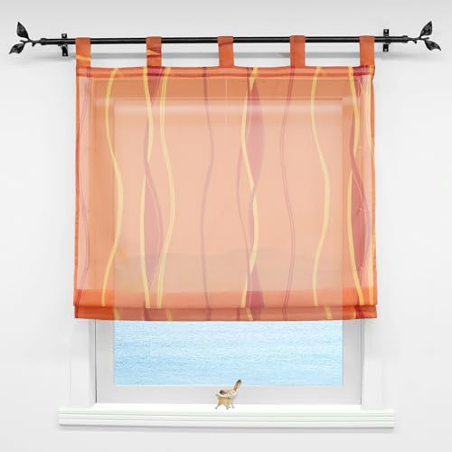 ESLIR Raffrollo mit Schlaufen Gardinen Küche Raffgardinen Modern Schlaufengardinen Vorhänge Transparent Voile Orange BxH 120x140cm 1 Stück von ESLIR