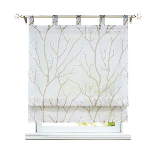 ESLIR Raffrollo mit Schlaufen Gardinen Küche Raffgardinen Transparent Schlaufenrollo Modern Vorhänge Weiß-Braun BxH 140x140cm 1 Stück ESLIR Raffrollo mit Schlaufen Gardinen Küche Raffgardinen Transparent Schlaufenrollo Modern Vorhänge Weiß-Braun BxH 140x140cm 1 Stück von ESLIR