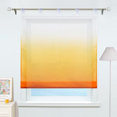 ESLIR Raffrollo mit Schlaufen Gardinen Küche Raffgardinen Transparent Schlaufenrollo Vorhänge Farbverlauf Voile Orange BxH 100x140cm 1 Stück von ESLIR