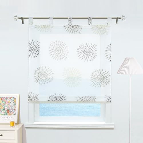 ESLIR Raffrollo mit Schlaufen Gardinen Küche Raffgardinen Transparent Schlaufenrollo Vorhänge Kreis-Motiven Modern Voile Braun BxH 80x140cm 1 Stück von ESLIR