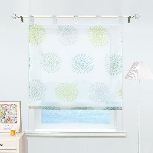 ESLIR Raffrollo mit Schlaufen Gardinen Küche Raffgardinen Transparent Schlaufenrollo Vorhänge Kreis-Motiven Modern Voile Grün BxH 100x140cm 1 Stück ESLIR Raffrollo mit Schlaufen Gardinen Küche Raffgardinen Transparent Schlaufenrollo Vorhänge Kreis-Motiven Modern Voile Grün BxH 100x140cm 1 Stück von ESLIR