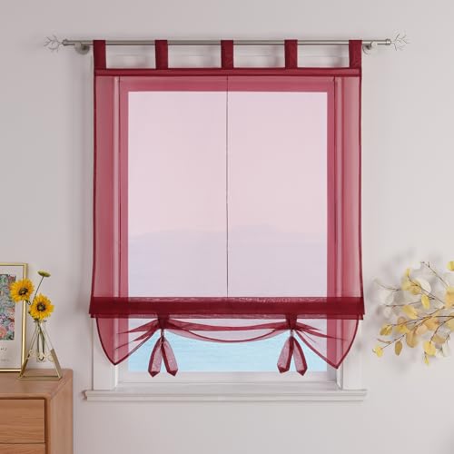 ESLIR Raffrollo mit Schlaufen Gardinen Küche Raffgardinen Transparent Schlaufenrollo Vorhänge Modern Voile Beere BxH 80x155cm 1 Stück von ESLIR