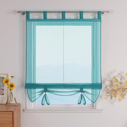 ESLIR Raffrollo mit Schlaufen Gardinen Küche Raffgardinen Transparent Schlaufenrollo Vorhänge Modern Voile Blau BxH 140x155cm 1 Stück von ESLIR