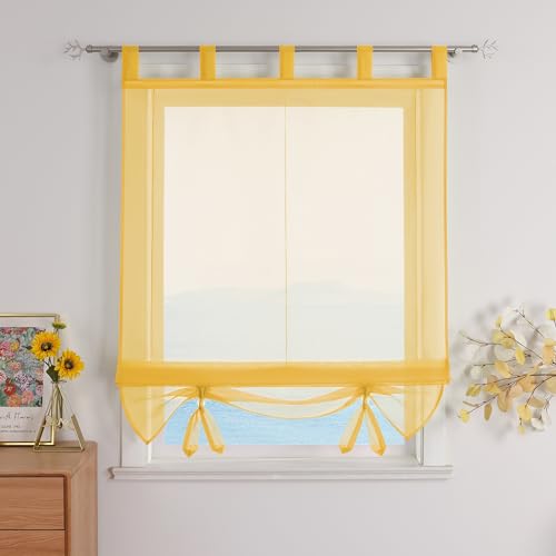 ESLIR Raffrollo mit Schlaufen Gardinen Küche Raffgardinen Transparent Schlaufenrollo Vorhänge Modern Voile Gelb BxH 60x155cm 1 Stück von ESLIR
