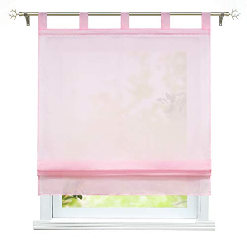 ESLIR Raffrollo mit Schlaufen Gardinen Küche Raffgardinen Uni Schlaufenrollo Transparent Vorhang Rosa BxH 120x140cm 1 Stück von ESLIR
