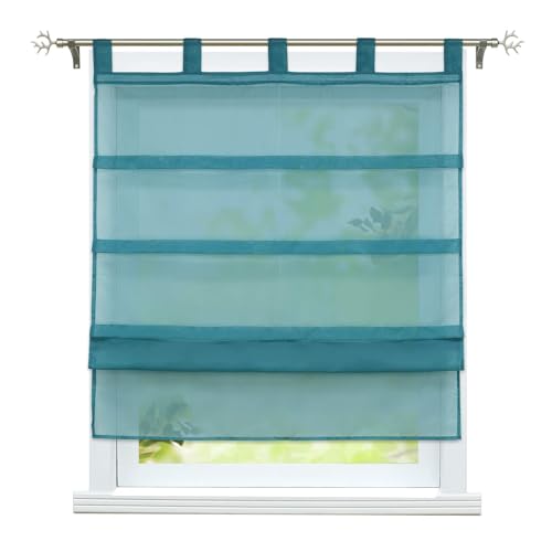 ESLIR Raffrollo mit Schlaufen Gardinen Küche Voile Raffgardinen Transparent Schlaufenrollo Modern Vorhänge Uni 1 Stück Blau BxH 120x140cm 1 Stück von ESLIR