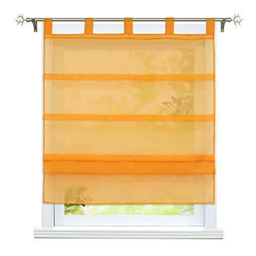 ESLIR Raffrollo mit Schlaufen Gardinen Küche Voile Raffgardinen Transparent Schlaufenrollo Modern Vorhänge Uni 1 Stück Orange BxH 100x140cm 1 Stück von ESLIR