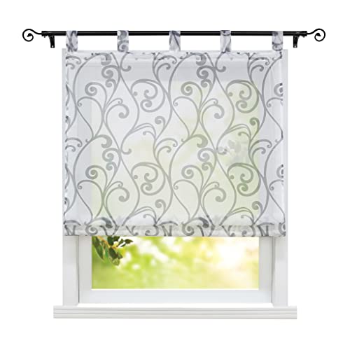 ESLIR Raffrollo mit Schlaufen Küchengardinen modern Raffgardine Voile Gardinen Modern Schlaufenrollo Transparent Vorhang Küchenfenster Schwarz BxH 80x140cm 1 Stück von ESLIR