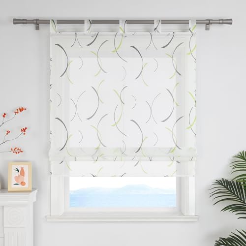 ESLIR Raffrollo mit Schlaufen Landhaus mit buntes Linienmuster Raffgardinen Transparent Bändchenrollo für Fenster Voile Wohnzimmer Grün BxH 80x140 cm 1 Stück ESLIR Raffrollo mit Schlaufen Landhaus mit buntes Linienmuster Raffgardinen Transparent Bändchenrollo für Fenster Voile Wohnzimmer Grün BxH 80x140 cm 1 Stück von ESLIR