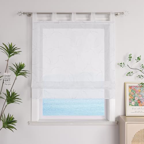ESLIR Raffrollo mit Schlaufen Modern Gardinen Küche Bestickt Raffgardinen Voile Transparent Schlaufenrollo mit Stickerei in Kreis-Muster Grau BxH 120x140cm 1 Stück ESLIR Raffrollo mit Schlaufen Modern Gardinen Küche Bestickt Raffgardinen Voile Transparent Schlaufenrollo mit Stickerei in Kreis-Muster Grau BxH 120x140cm 1 Stück von ESLIR