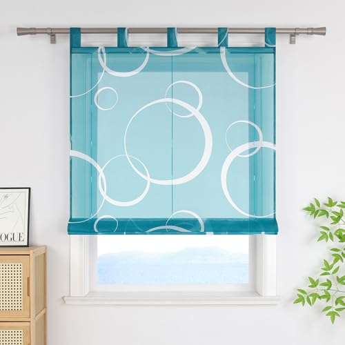 ESLIR Raffrollo mit Schlaufen Modern mit Blasenmuster Raffgardinen Transparent Bändchenrollo für Fenster Voile Schlaufenrollo Wohnzimmer Blau BxH 100x150 cm 1 Stück von ESLIR