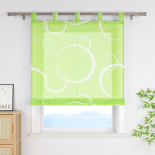 ESLIR Raffrollo mit Schlaufen Modern mit Blasenmuster Raffgardinen Transparent Bändchenrollo für Fenster Voile Schlaufenrollo Wohnzimmer Grün BxH 80x150 cm 1 Stück von ESLIR