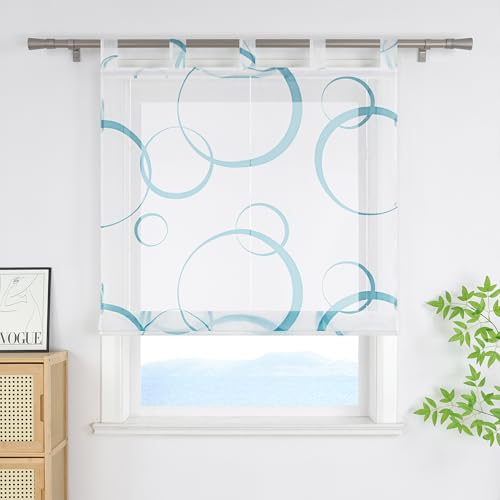 ESLIR Raffrollo mit Schlaufen Modern mit buntes Blasenmuster Raffgardinen Transparent Bändchenrollo für Fenster Voile Schlaufenrollo Wohnzimmer Blau BxH 140x150 cm 1 Stück ESLIR Raffrollo mit Schlaufen Modern mit buntes Blasenmuster Raffgardinen Transparent Bändchenrollo für Fenster Voile Schlaufenrollo Wohnzimmer Blau BxH 140x150 cm 1 Stück von ESLIR