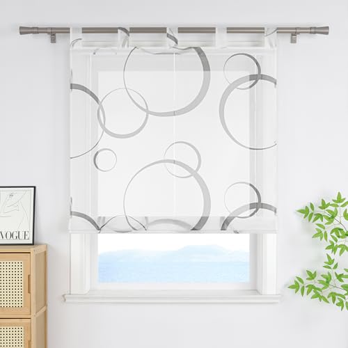 ESLIR Raffrollo mit Schlaufen Modern mit buntes Blasenmuster Raffgardinen Transparent Bändchenrollo für Fenster Voile Schlaufenrollo Wohnzimmer Grau BxH 80x150 cm 1 Stück ESLIR Raffrollo mit Schlaufen Modern mit buntes Blasenmuster Raffgardinen Transparent Bändchenrollo für Fenster Voile Schlaufenrollo Wohnzimmer Grau BxH 80x150 cm 1 Stück von ESLIR