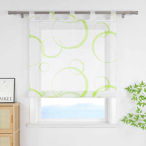 ESLIR Raffrollo mit Schlaufen Modern mit buntes Blasenmuster Raffgardinen Transparent Bändchenrollo für Fenster Voile Schlaufenrollo Wohnzimmer Grün BxH 140x150 cm 1 Stück ESLIR Raffrollo mit Schlaufen Modern mit buntes Blasenmuster Raffgardinen Transparent Bändchenrollo für Fenster Voile Schlaufenrollo Wohnzimmer Grün BxH 140x150 cm 1 Stück von ESLIR
