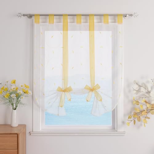 ESLIR Raffrollo mit Schlaufen Raffgardinen Gardinen Küche Bindegardine Transparent Schlaufenrollo Vorhänge mit Stickerei Modern Voile Gelb BxH 80x140cm 1 Stück ESLIR Raffrollo mit Schlaufen Raffgardinen Gardinen Küche Bindegardine Transparent Schlaufenrollo Vorhänge mit Stickerei Modern Voile Gelb BxH 80x140cm 1 Stück von ESLIR