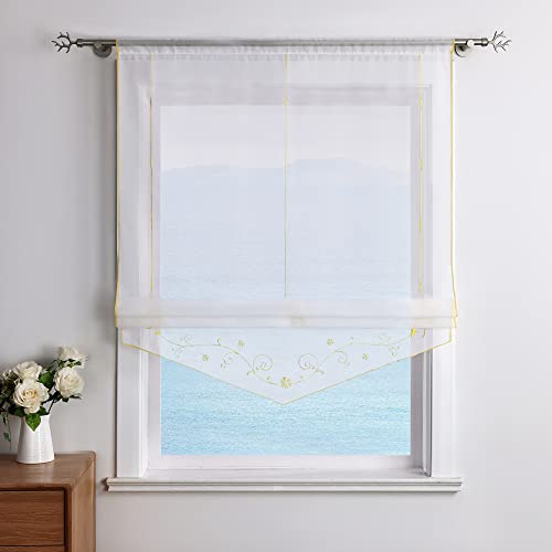 ESLIR Raffrollo mit Schlaufen Raffgardinen Gardinen Küche Transparent Schlaufenrollo Vorhänge Bestickt Modern Voile Gelb BxH 60x140cm 1 Stück von ESLIR