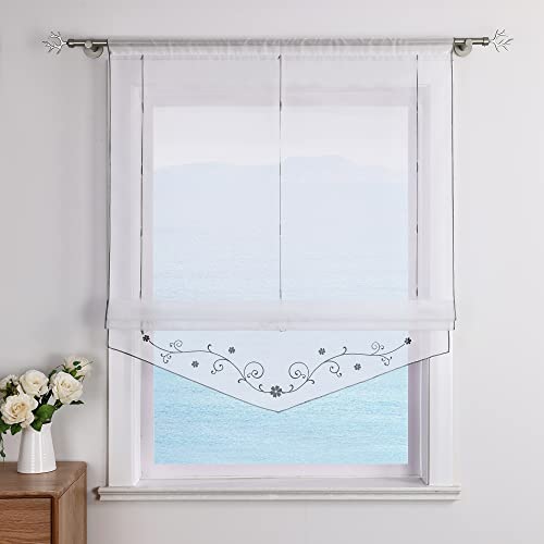 ESLIR Raffrollo mit Schlaufen Raffgardinen Gardinen Küche Transparent Schlaufenrollo Vorhänge Bestickt Modern Voile Grau BxH 60x140cm 1 Stück von ESLIR
