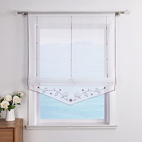 ESLIR Raffrollo mit Schlaufen Raffgardinen Gardinen Küche Transparent Schlaufenrollo Vorhänge Bestickt Modern Voile Violett BxH 60x140cm 1 Stück von ESLIR