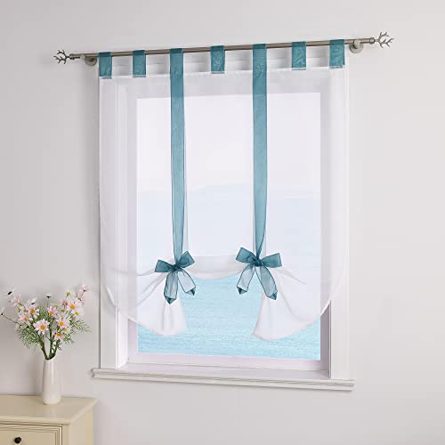 ESLIR Raffrollo mit Schlaufen Raffgardinen Voile Gardinen Küche Bindegardine Transparent Schlaufenrollo Vorhänge Modern Blau BxH 120x140cm 1 Stück von ESLIR