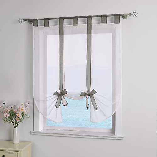 ESLIR Raffrollo mit Schlaufen Raffgardinen Voile Gardinen Küche Bindegardine Transparent Schlaufenrollo Vorhänge Modern Grau BxH 120x140cm 1 Stück von ESLIR