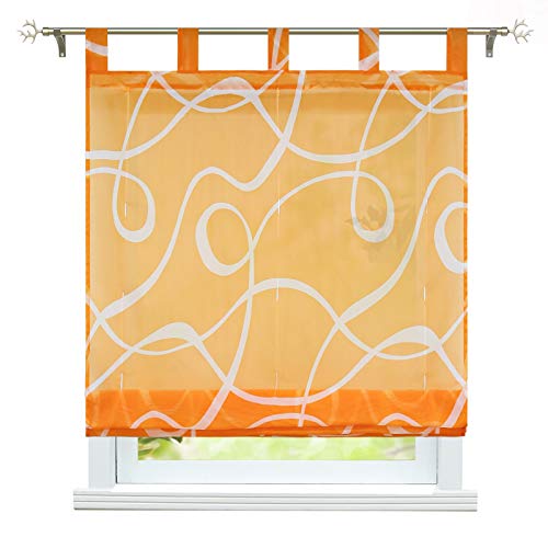 ESLIR Raffrollo mit Schlaufen Transparente Raffgardinen Schlaufenrollo Modern Gardinen Küche mit Strichen-Muster Orange BxH 140x150cm 1 Stück von ESLIR