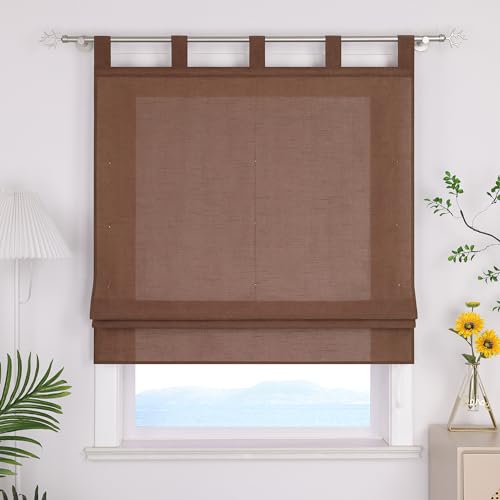 ESLIR Raffrollo mit Schlaufen Uni Gardinen Küche Blickdicht Raffgardinen Wohnzimmer Bändchenrollo für Fenster ohne Bohren Braun BxH 140x140cm 1 Stück von ESLIR