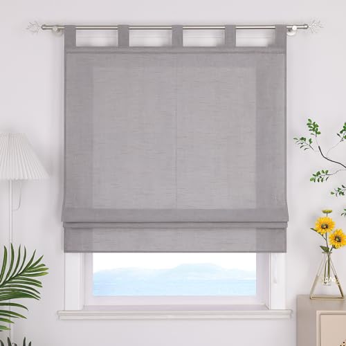 ESLIR Raffrollo mit Schlaufen Uni Gardinen Küche Blickdicht Raffgardinen Wohnzimmer Bändchenrollo für Fenster ohne Bohren Grau BxH 80x140cm 1 Stück von ESLIR