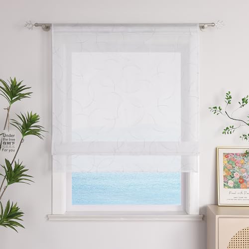 ESLIR Raffrollo mit Tunnelzug Modern Gardinen Küche Bestickt Raffgardinen Voile Transparent Bändchenrollo mit Stickerei in Kreis-Muster Grau BxH 80x140cm 1 Stück ESLIR Raffrollo mit Tunnelzug Modern Gardinen Küche Bestickt Raffgardinen Voile Transparent Bändchenrollo mit Stickerei in Kreis-Muster Grau BxH 80x140cm 1 Stück von ESLIR