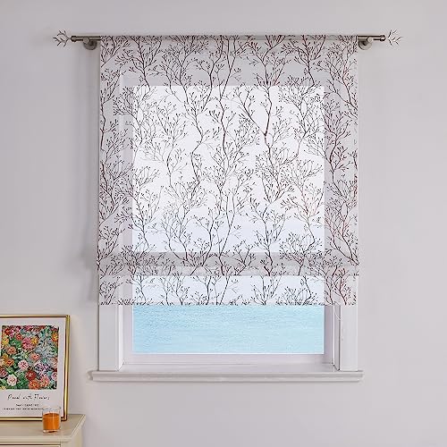 ESLIR Raffrollo mit Tunnelzug Raffgardine Weiß Transparent Gardinen Wohnzimmer Bändchenrollo Leinen Raffrollo im Landhausstil Braun BxH 80x140cm 1 Stück von ESLIR
