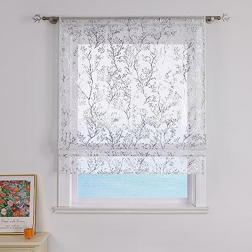 ESLIR Raffrollo mit Tunnelzug Raffgardine Weiß Transparent Gardinen Wohnzimmer Bändchenrollo Leinen Raffrollo im Landhausstil Silber BxH 140x140cm 1 Stück von ESLIR