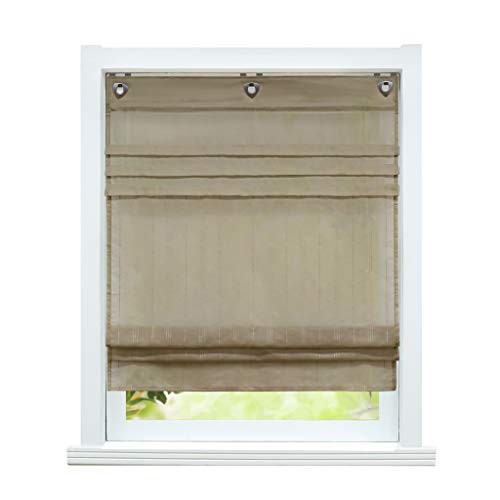 ESLIR Raffrollo ohne Bohren Gardinen Küche Raffgardinen mit Ösen Landhaus Ösenrollo Vorhänge Leinen Halbtransparent Grau BxH 140x140cm 1 Stück von ESLIR