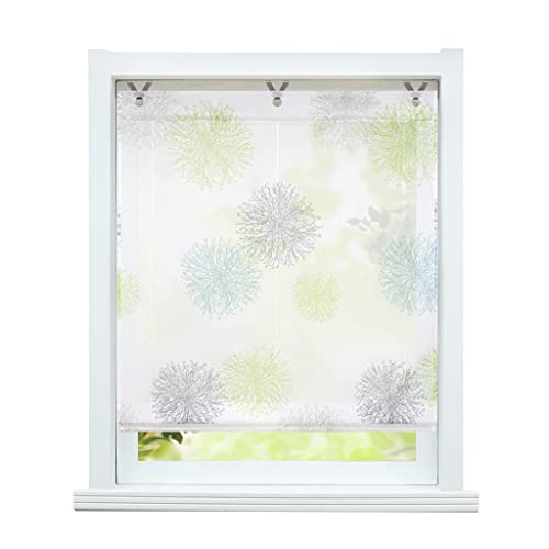 ESLIR Raffrollo ohne Bohren Gardinen Küche Voile Raffgardinen mit Ösen Modern Ösenrollo Vorhänge Weiß Transparent Grün BxH 45x130cm 1 Stück von ESLIR