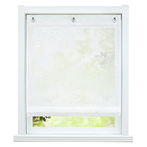 ESLIR Raffrollo ohne Bohren Küche Gardinen Weiß Raffgardine Transparent mit Ösen Vorhang mit U-Haken Ösenrollo Modern Muster #1 BxH 100x140cm 1 Stück von ESLIR