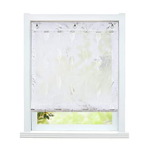 ESLIR Raffrollo ohne Bohren Küche Gardinen Weiß Raffgardine Transparent mit Ösen Vorhang mit U-Haken Ösenrollo Modern Muster #1 BxH 60x140cm 1 Stück von ESLIR