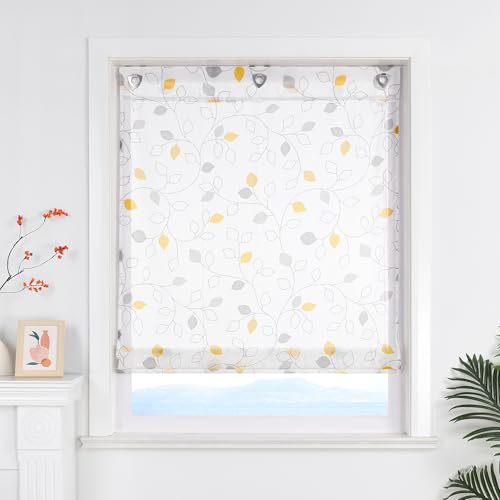 ESLIR Raffrollo ohne Bohren Landhaus Gardinen Küche Transparent Raffgardinen Wohnzimmer Bändchenrollo für Fenster mit Ösen Gelb BxH 140x140cm 1 Stück von ESLIR