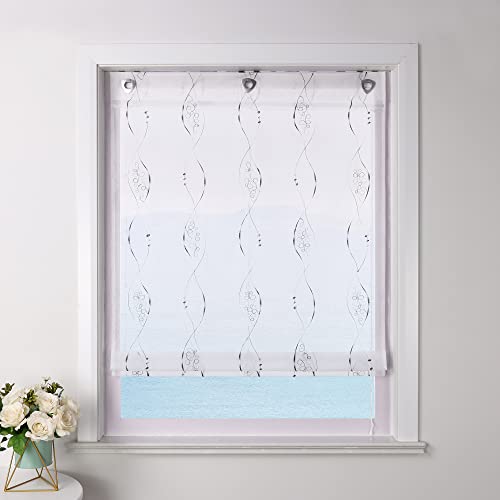 ESLIR Raffrollo ohne Bohren Raffgardine Transparent mit Ösen Bestickt Gardinen mit Haken Ösenrollo Weiß Vorhänge mit Stickerei Grau BxH 100x140cm 1 Stück ESLIR Raffrollo ohne Bohren Raffgardine Transparent mit Ösen Bestickt Gardinen mit Haken Ösenrollo Weiß Vorhänge mit Stickerei Grau BxH 100x140cm 1 Stück von ESLIR