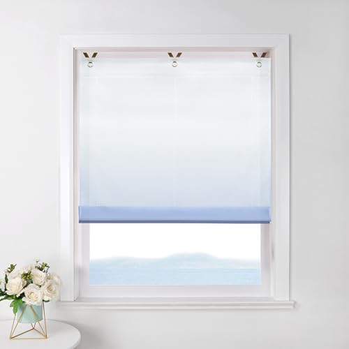 ESLIR Raffrollo ohne Bohren Raffgardine Transparent mit Ösen Farbverlauf Gardinen mit Haken Ösenrollo Modern Vorhänge Blau BxH 100x130cm 1 Stück ESLIR Raffrollo ohne Bohren Raffgardine Transparent mit Ösen Farbverlauf Gardinen mit Haken Ösenrollo Modern Vorhänge Blau BxH 100x130cm 1 Stück von ESLIR