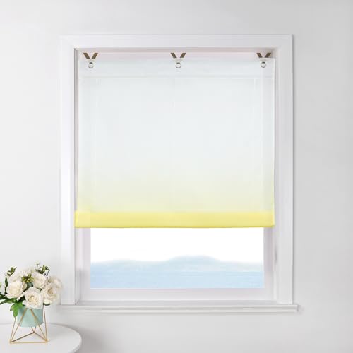 ESLIR Raffrollo ohne Bohren Raffgardine Transparent mit Ösen Farbverlauf Gardinen mit Haken Ösenrollo Modern Vorhänge Gelb BxH 60x130cm 1 Stück von ESLIR