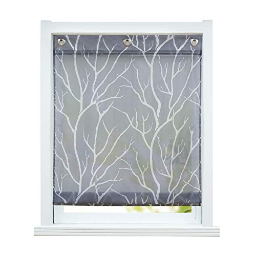 ESLIR Raffrollo ohne Bohren Raffgardine Transparent mit Ösen Gardinen mit U-Haken Ösenrollo Modern Vorhänge Grau BxH 120x140cm 1 Stück ESLIR Raffrollo ohne Bohren Raffgardine Transparent mit Ösen Gardinen mit U-Haken Ösenrollo Modern Vorhänge Grau BxH 120x140cm 1 Stück von ESLIR