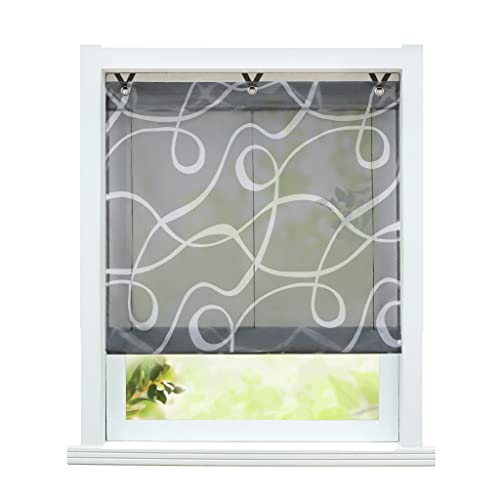 ESLIR Raffrollo ohne Bohren Raffgardine Transparent mit Ösen Voile Gardinen mit Haken Ösenrollo Modern Vorhänge Grau BxH 80x130cm 1 Stück ESLIR Raffrollo ohne Bohren Raffgardine Transparent mit Ösen Voile Gardinen mit Haken Ösenrollo Modern Vorhänge Grau BxH 80x130cm 1 Stück von ESLIR