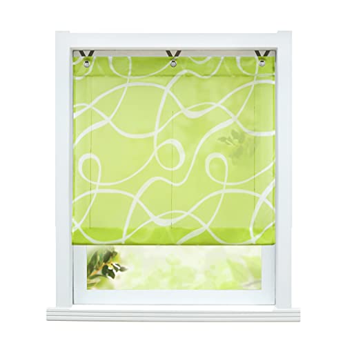 ESLIR Raffrollo ohne Bohren Raffgardine Transparent mit Ösen Voile Gardinen mit Haken Ösenrollo Modern Vorhänge Grün BxH 100x130cm 1 Stück von ESLIR